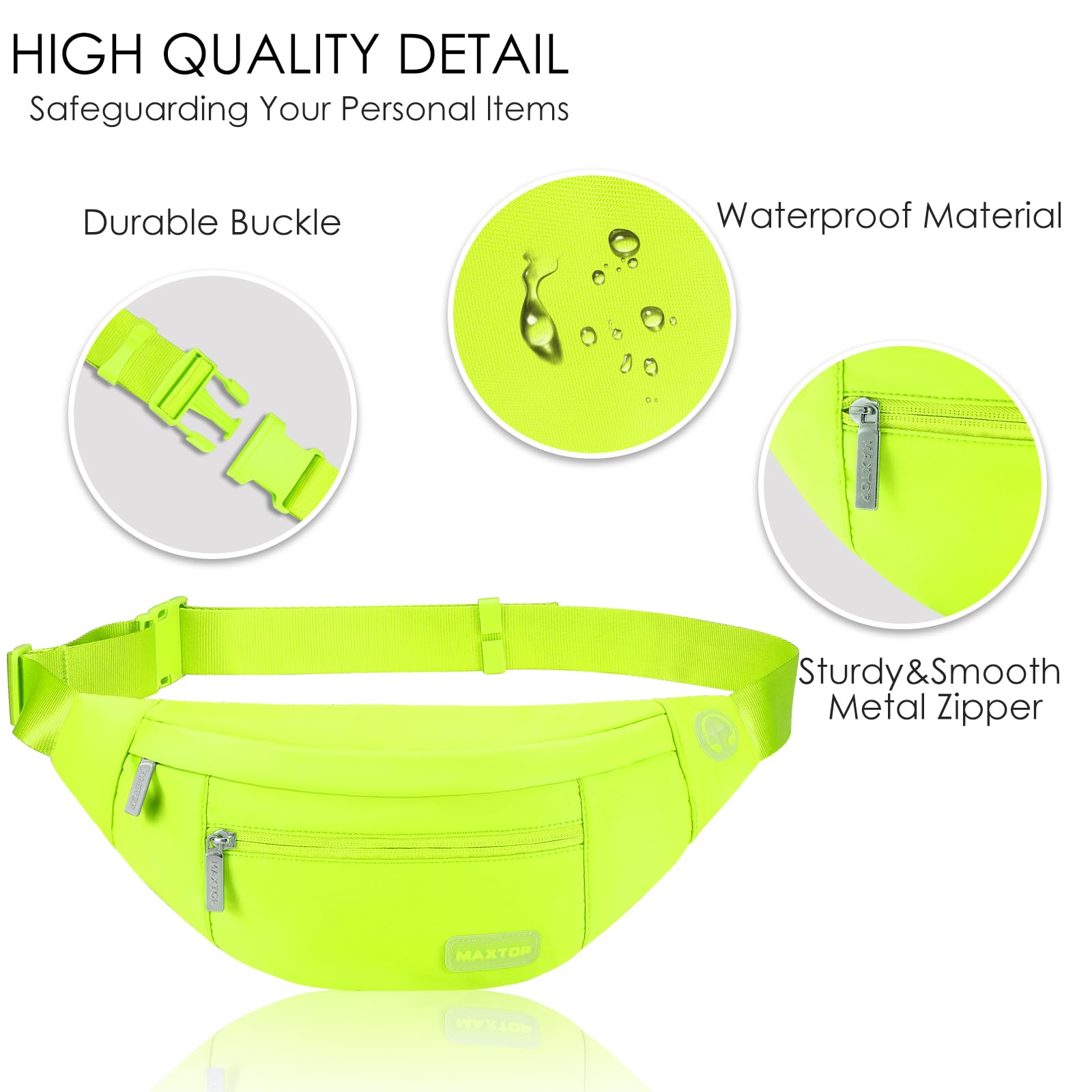 MAXTOP Marsupio grande per donna e uomo, marsupio con attacco per cuffie e 4 tasche con zip, cintura regolabile per ciclismo, corsa, jogging, viaggio, outdoor, allenamento
