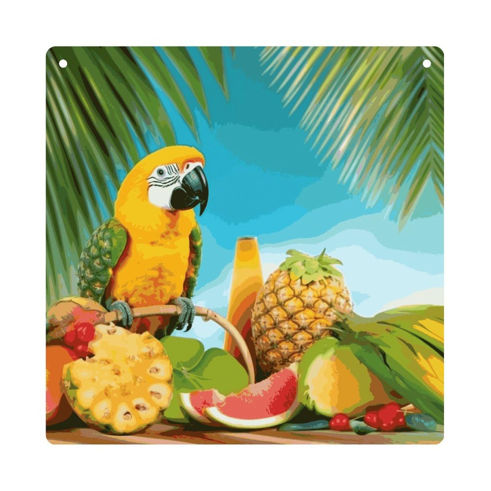 Adfgyerh Style Summer Parrot Pineapple Birds Hanging Ornaments Window Hanging Modern Acrylic Decor For Living Room Bedroom Dining Room Hallway Office Wall Decor, 8X8 In