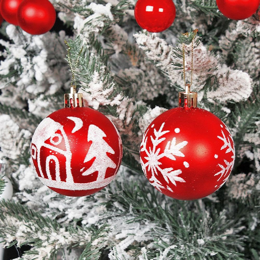 Set De 44 Bolas Navideñas Rojas Y Blancas - Decoración Para árbol De Navidad Y Fiestas