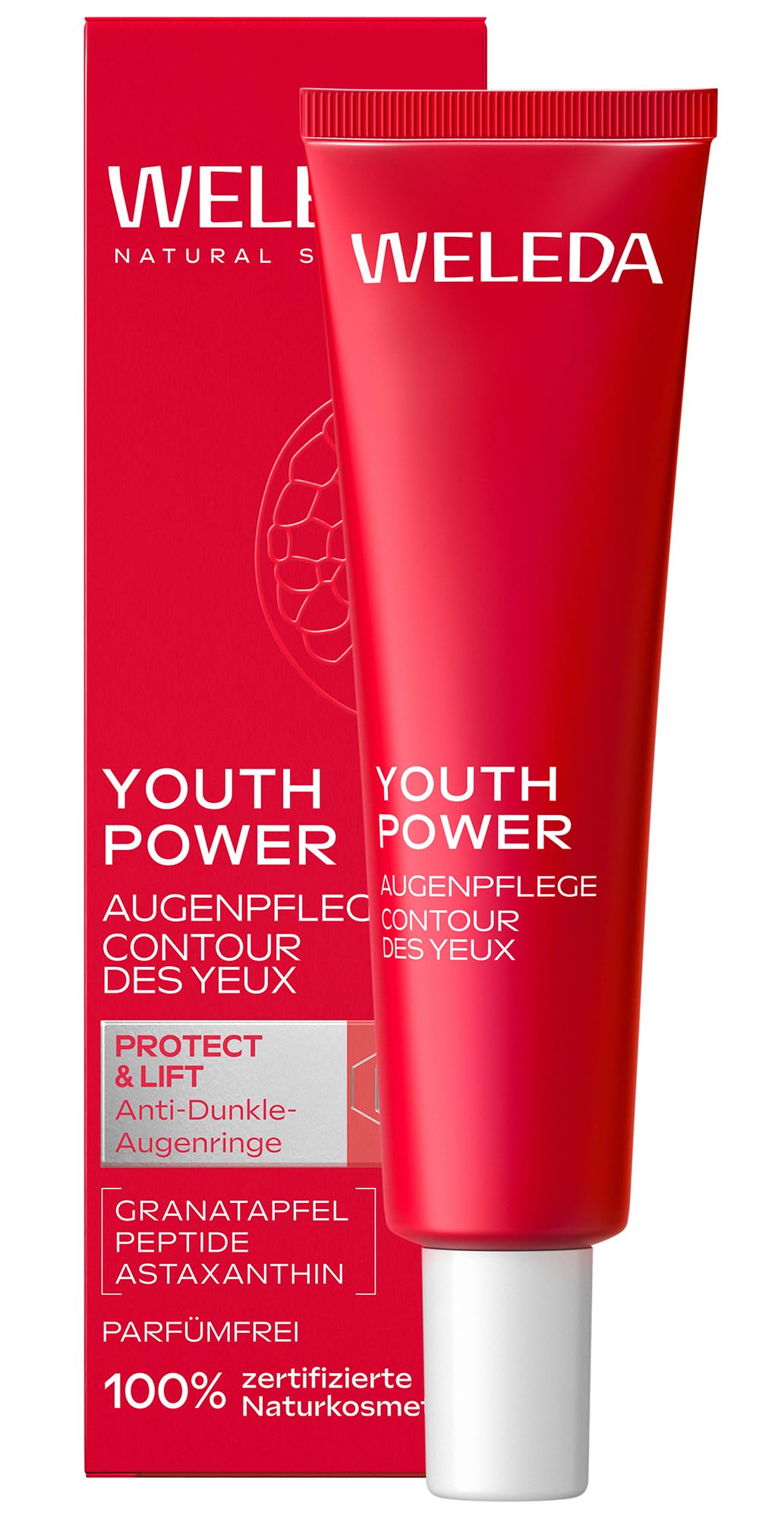 WELEDA Bio Youth Power Augenpflege Protect & Lift Granatapfel & Astaxanthin | Naturkosmetik Anti Falten Gesichtspflege Augencreme mindert Falten, Augenringe & Schwellungen und strafft (vegan, 12ml)