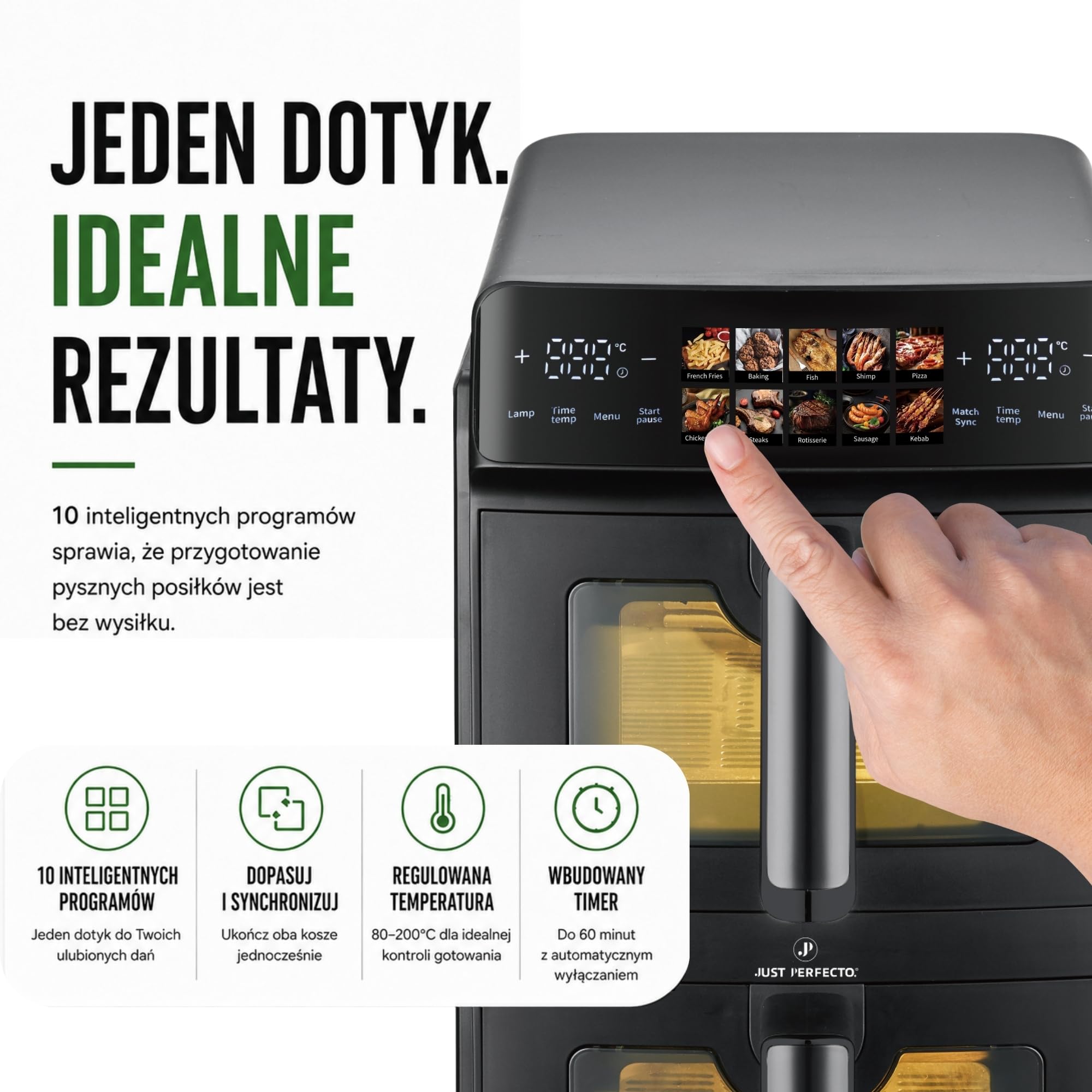 Just Perfecto Airfryer 10L Frytkownica Beztłuszczowa Podwójna Szuflada