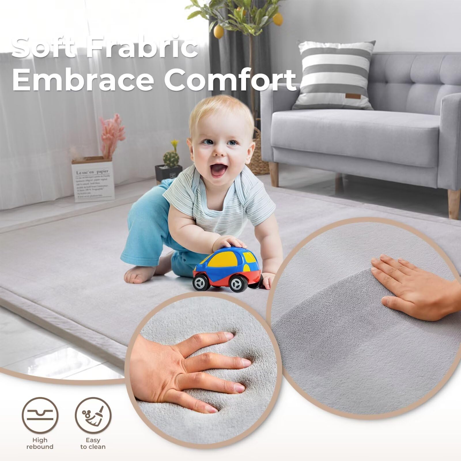 Tapis d'eveil Bebe, Tapis de Jeux 3CM (Gris Argenté, 200x300CM)