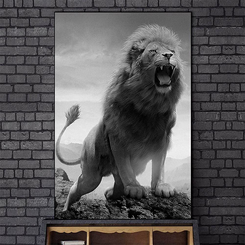 Broderie Diamant Lion Gris 80x110cm en Kit Complet de Peinture Diamant 5D