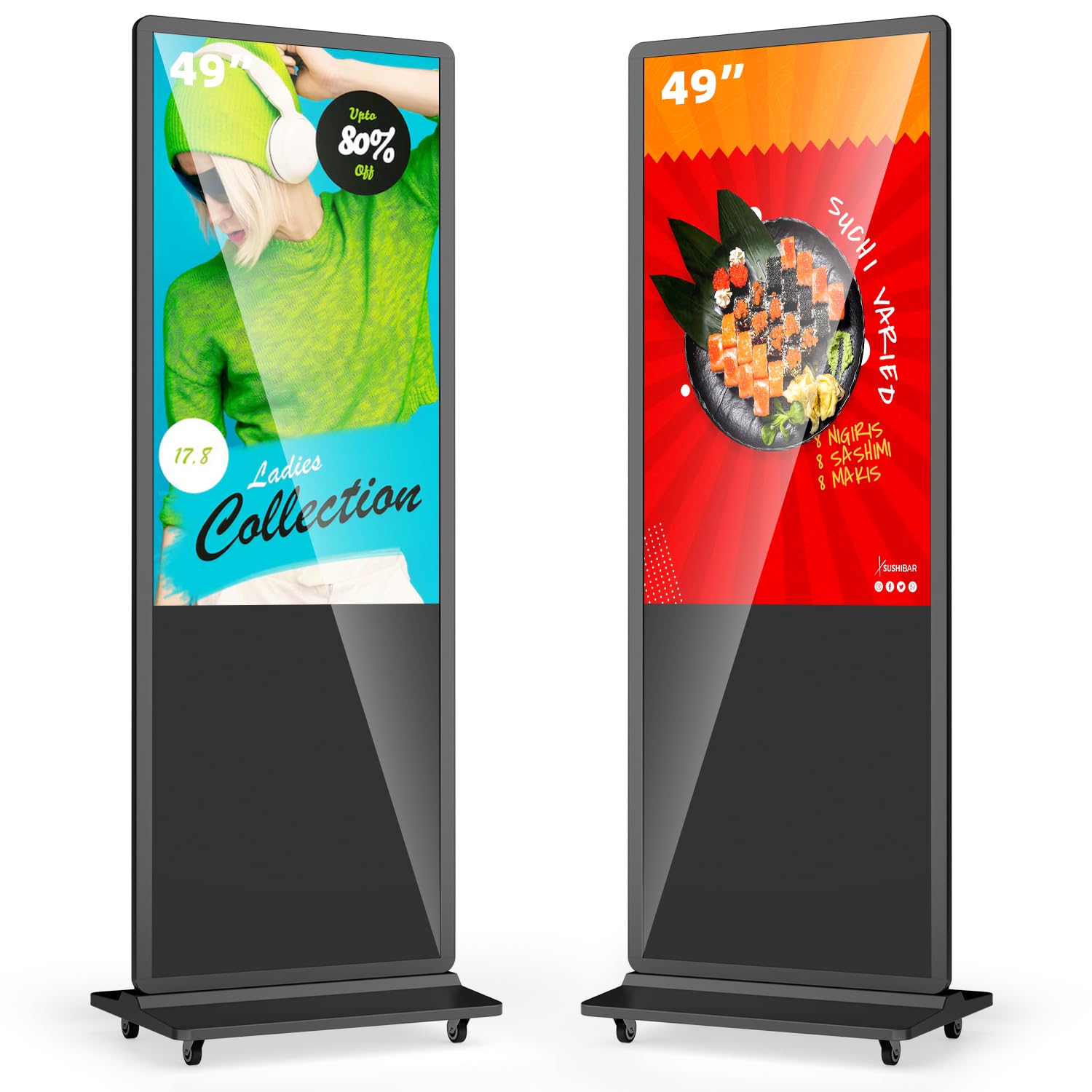 49 Inch Digital Signage Display, Advertising Kiosk IPS LCD Screen, Indoor Floor Standing Customizable Commercial Totem, Android System, Interactive Display Poster Auto Media Player