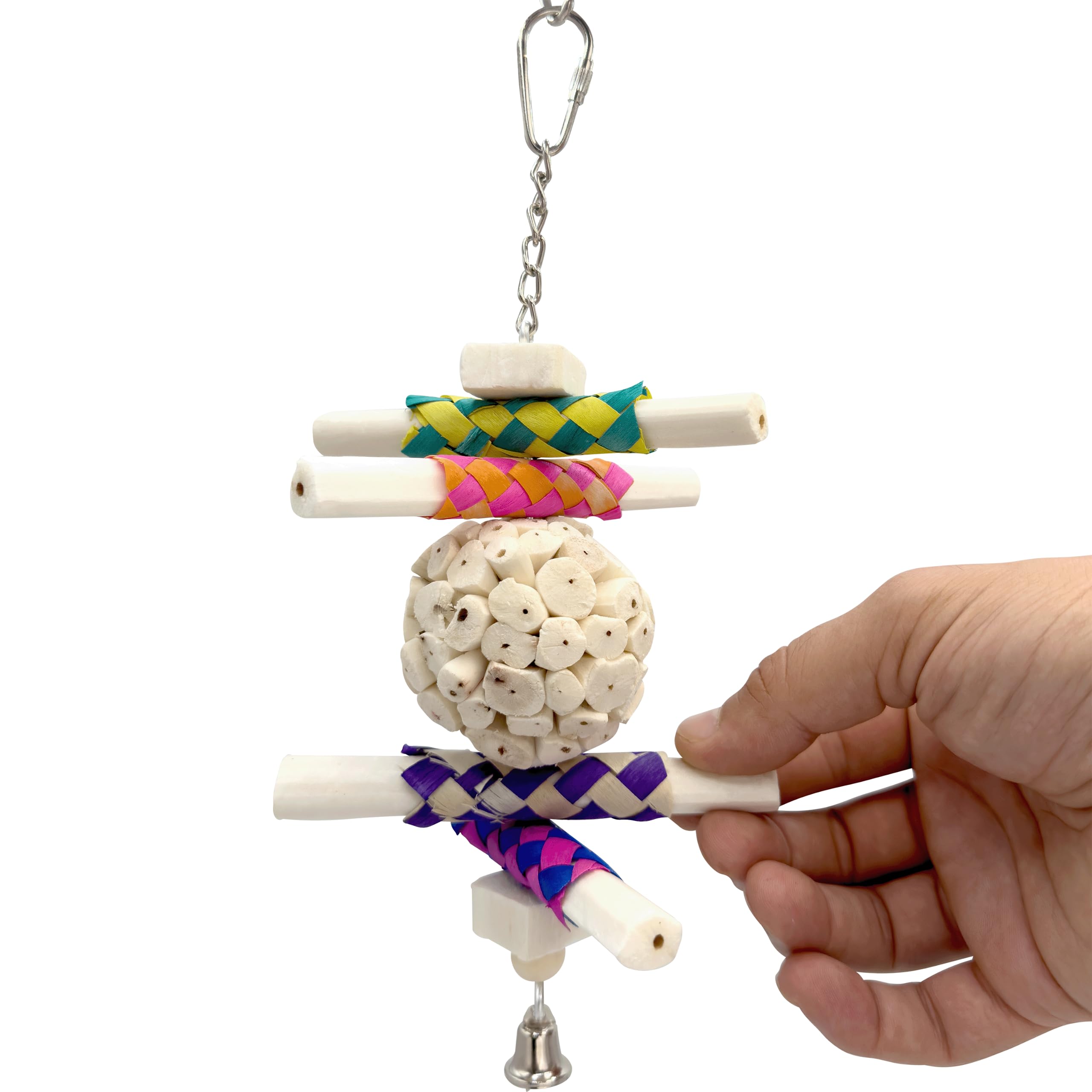 1115 Sola Stickler - Handcrafted Chewable Hanging Bird Toy, Natural Sola Wood Logs, Colorful Bamboo Finger Traps, Handmade Sola Wood Ball, Foraging Fun for Small Size Birds - image 3