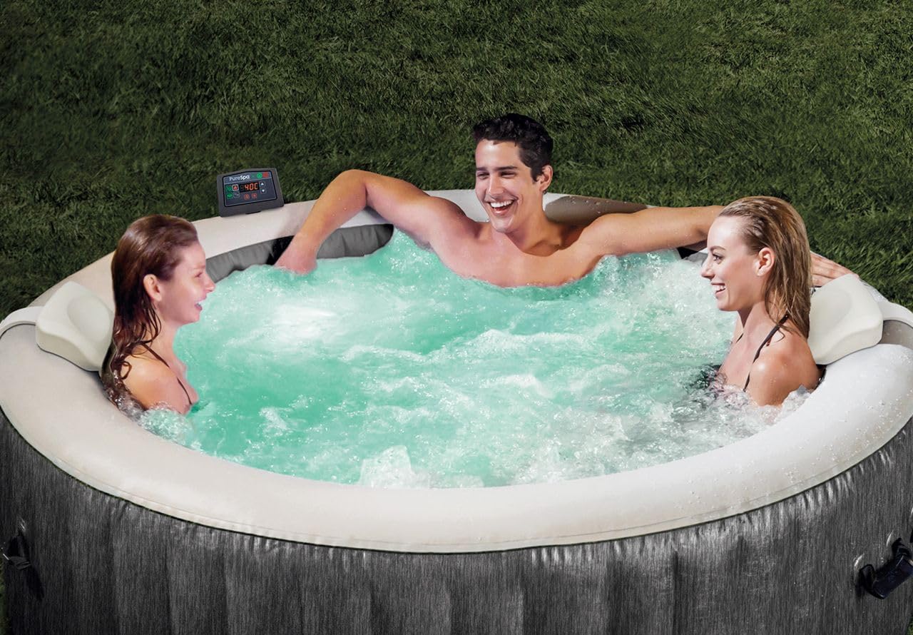 Intex, Whirlpool Pure Spa Bubble Massage Greywood Deluxe - Vasca idromassaggio, Ø 196 x 71 cm, per 4 Persone, capacità 795 l, Effetto Legno Grigio 28440