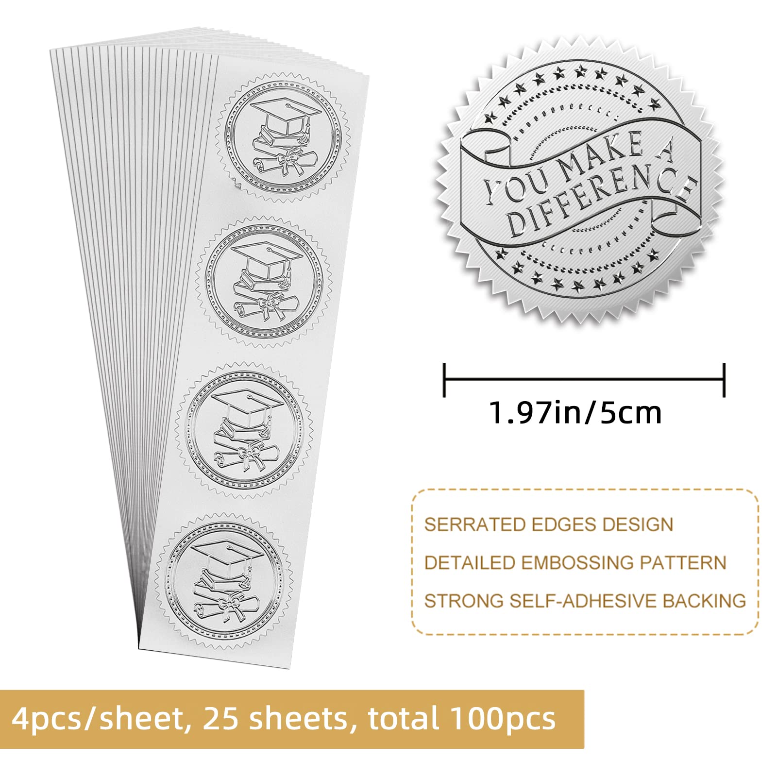 600pcs Outstanding Excellence Silver Certificate Seals Stickers 1.5in Envelope Award Embossed Seal Sticker Round Self Adhesive Label Medal Decoration For Invitation Graduation Card Party DIY