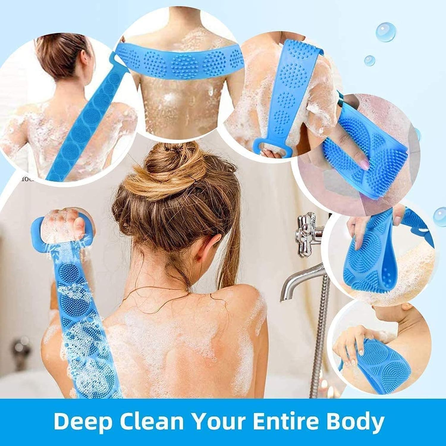 HEVIR Silicone Body Back Scrubber - Double-Sided Bath Brush for Deep Cleaning, Massage, and Exfoliation in Shower - Easy to Clean - Dead Skin Removal Exfoliating Belt - Body Brush for Bathing 1
