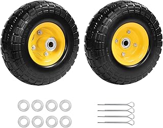 Parts Camp 4.10/3.50-4 tire and wheel flat free 10" Heavy Duty Solid Tire For garden cart wheels dolly wheels hand truck wheels Wagon Cart Tires Utility tires with 5/8" Bearings 2.1" Offset Hub 2 Pack