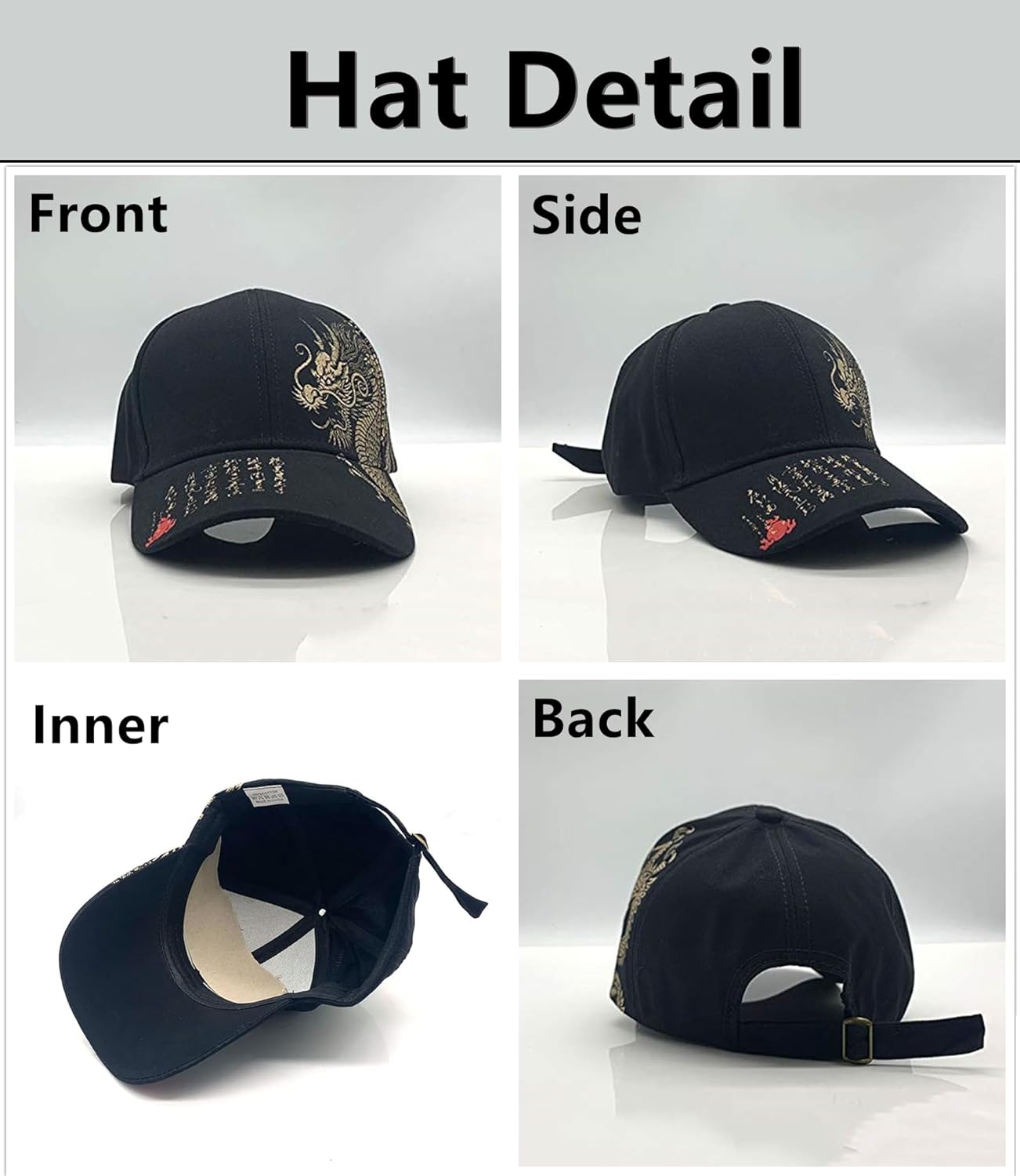 Stylish Hip Hop Hats - Chinese Dragon Retro Baseball Cap, Black - Image 3