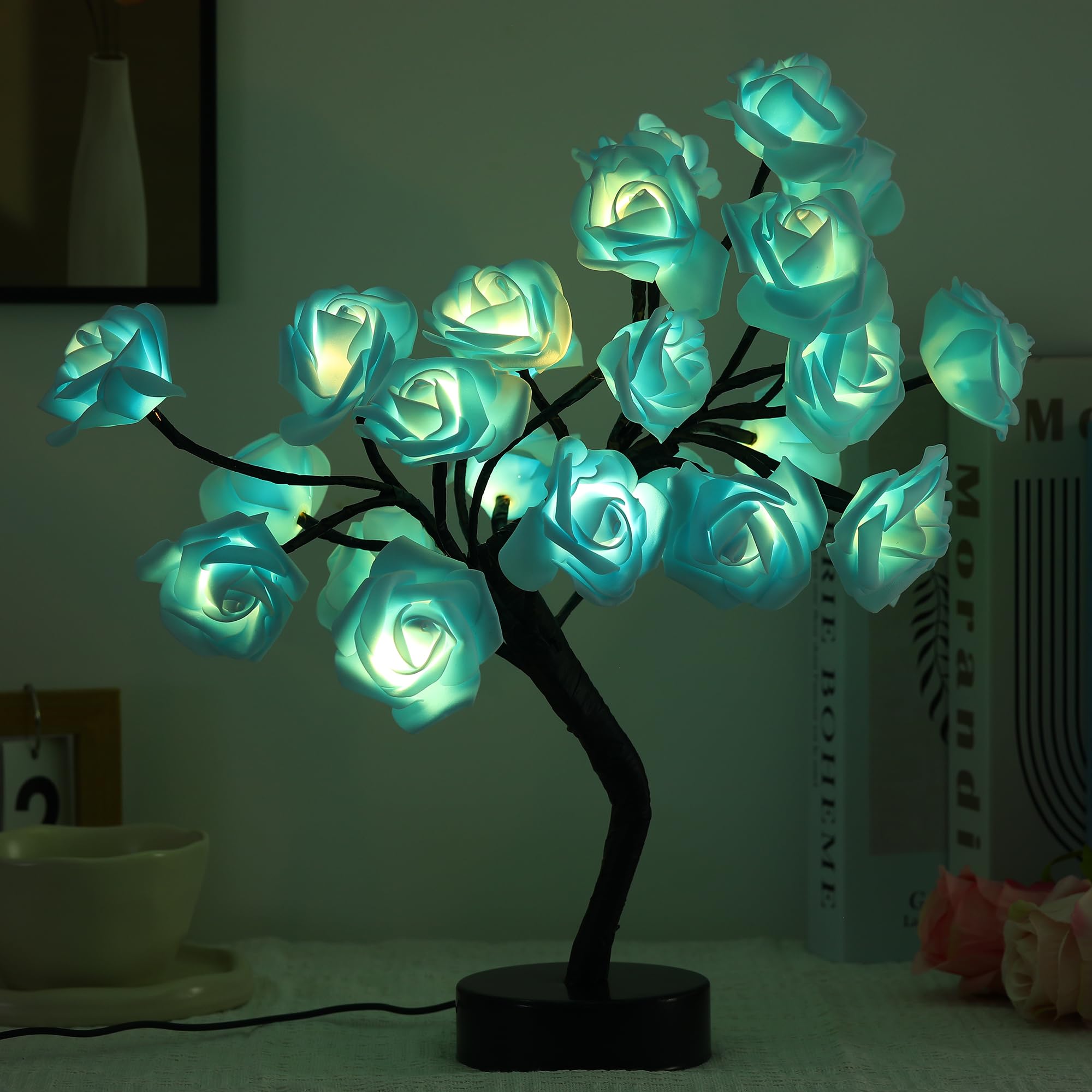 ローズツリーランプLED30個ローズナイトライトUSBバッテリー駆動 ホワイト✨️ Drawelry Rose Flower Tree Lamp - LED Rose Tree Table Lamp USB