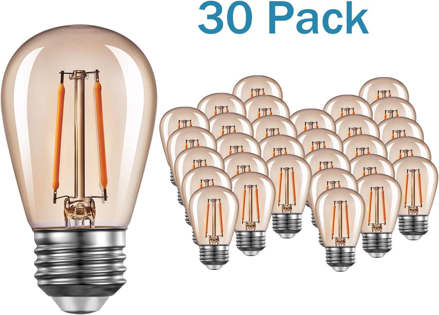 Edison Amber LED S14 Light Bulbs E26 1.5 Watt Warm 2200K Vintage Outdoor String Lights Bulb Great for Patios Wedding Decor Lighting 30 Pack