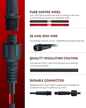 10 FT 2 Pin Extension Cord Cable Wire for LUMENIX Strobe Light Kits