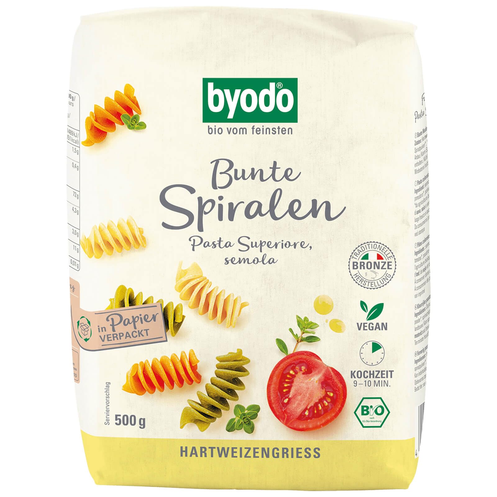 Spiralen bunt semola - Byodo | Bunte Bio-Pasta I Hartweizengrieß & Gemüse I Vegane Nudeln I 12er Pack (12 x 500g)