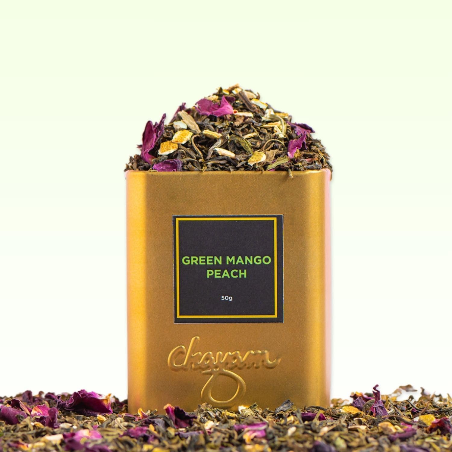 CHAYAM Mango Peach Green Tea - 50g | Refreshing Fruit Infused Green Tea | Natural Mango & Peach Flavour | Boosts Energy & Focus | Metabolism Boost | Brew Hot or Cold | Premium Tin Pack