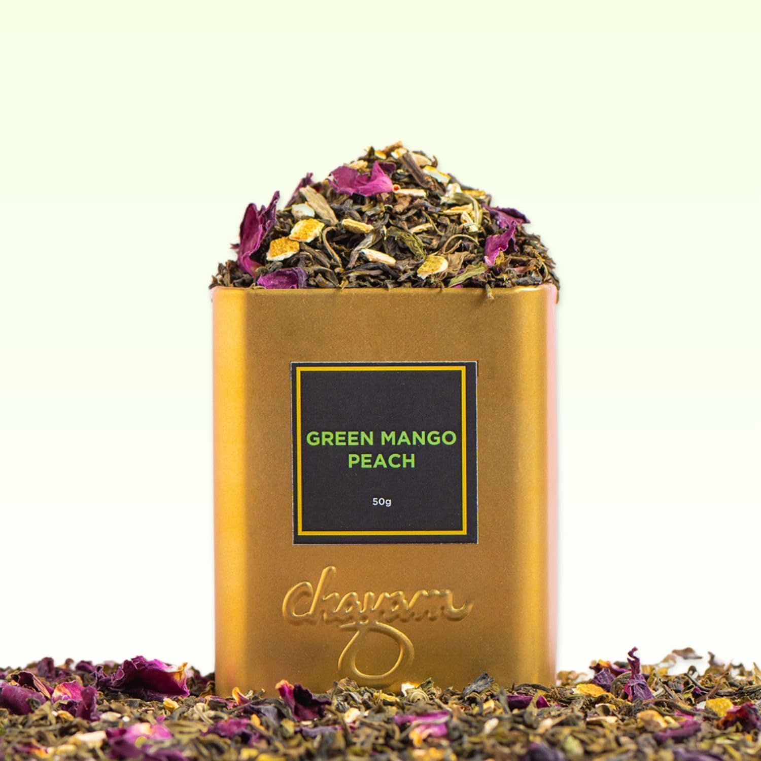 Chayam Premium Organic Mango Peach Green Tea – 50g | Exotic Blend With Peppermint, Orange Peel & Whole Leaf Rose Petals for Refreshing & Aromatic Taste with Fresh Natural Ingredients - Pack of 1