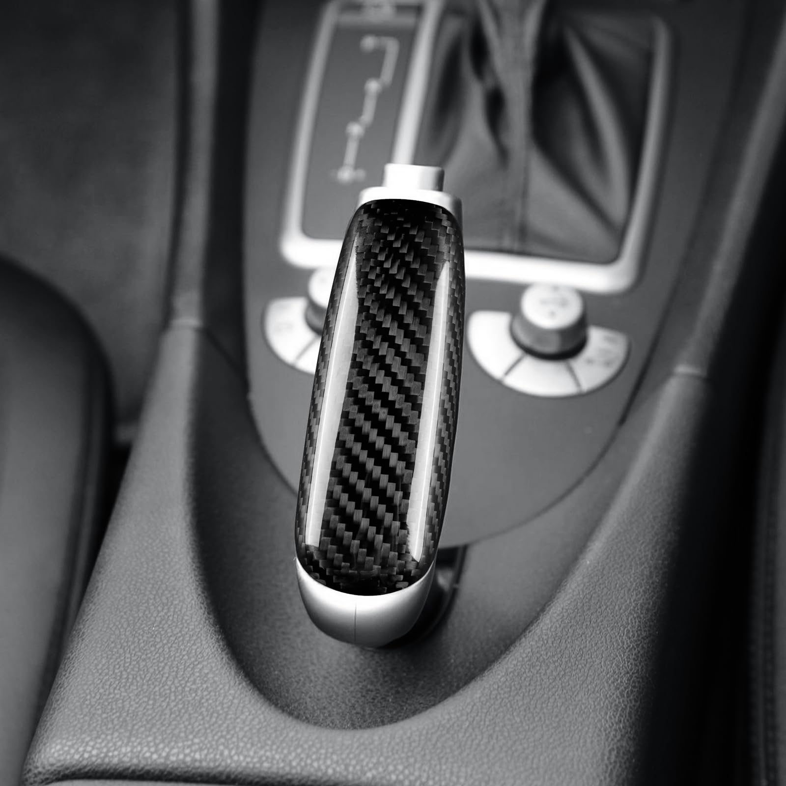 KUNGKIC Hartkohlefaser Auto Mittelkonsole Gangwahlhebel Handbremsgriff Abdeckung Für Mercedes-Benz SLK R171 2004 2005 2006 2007 2008 2009 2010 Schalthebelknauf Getriebegriff Innenbereich Zubehör