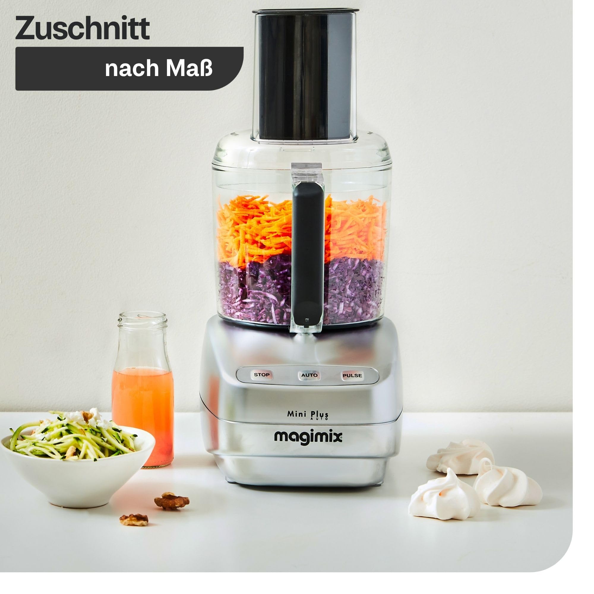 magimix Küchenmaschine – Kompakte 400W Multifunktions-Küchenmaschine mit 2 Schüsseln (1,7L & 0,5L), Edelstahlmesser, Reibe- & Schneidescheiben, Mixerfunktion, Rot
