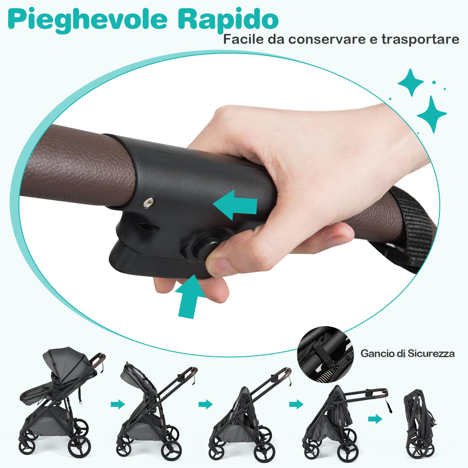 COSTWAY 2 in 1 Passeggino Leggero Pieghevole per Bambini, con Schienale Regolabile, Sedile Reversibile, Tettuccio, Cestello Portaoeggetti, per Neonati per 0-36 Mesi (Grigio)