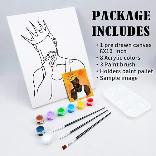 Miniatura 5 de Nuberlic Kit de pintura en lienzo predibujado para pintura para adultos, pintura y sorbo recuerdos de fiesta de 8 x 10 pulgadas, lienzo estirado con