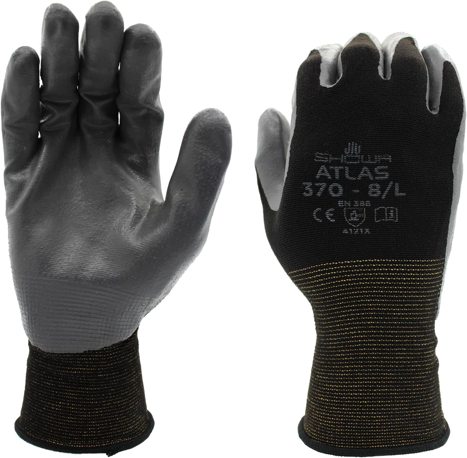 Atlas 370B Professional Nitrile Work Gloves,for Landscaping, Gardening & Assembly, General Purpose Gloves