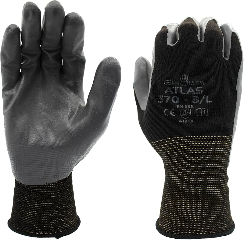 Guantes de trabajo profesionales de nitrilo SHOWA Atlas 370B, para paisajismo, jardinería y montaje, guantes de uso general