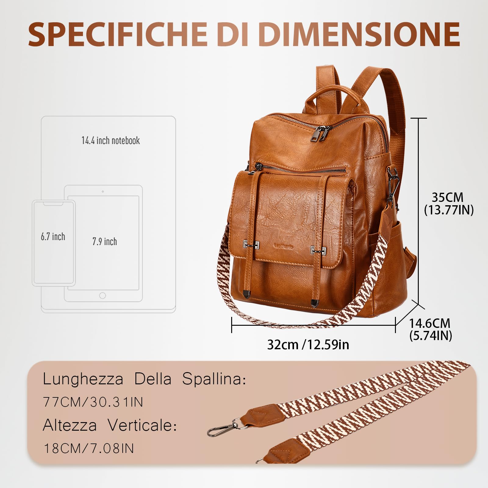 Leathario Zaino Donna in Pelle Vegana Impermeabile Antifurto,Borsa Elegante 3-in-1,Zaino da Lavoro, Viaggio e Uso Quotidiano