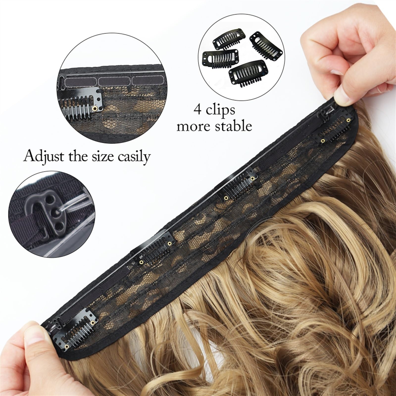 Clip nelle estensioni dei capelli Estensioni for capelli con filo invisibile sintetico con filo trasparente 4 clip sicure Parrucchino segreto ondulato lungo 22 pollici nero for donna Clip per estensio
