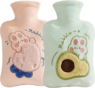 Hot Water Bottle with Plush Cover 2 Sets 500ml Thermal Leakproof Hot Water Bag Breathable Soft Cute Cartoon Mini Hot Water Bottle Hot Water Bag