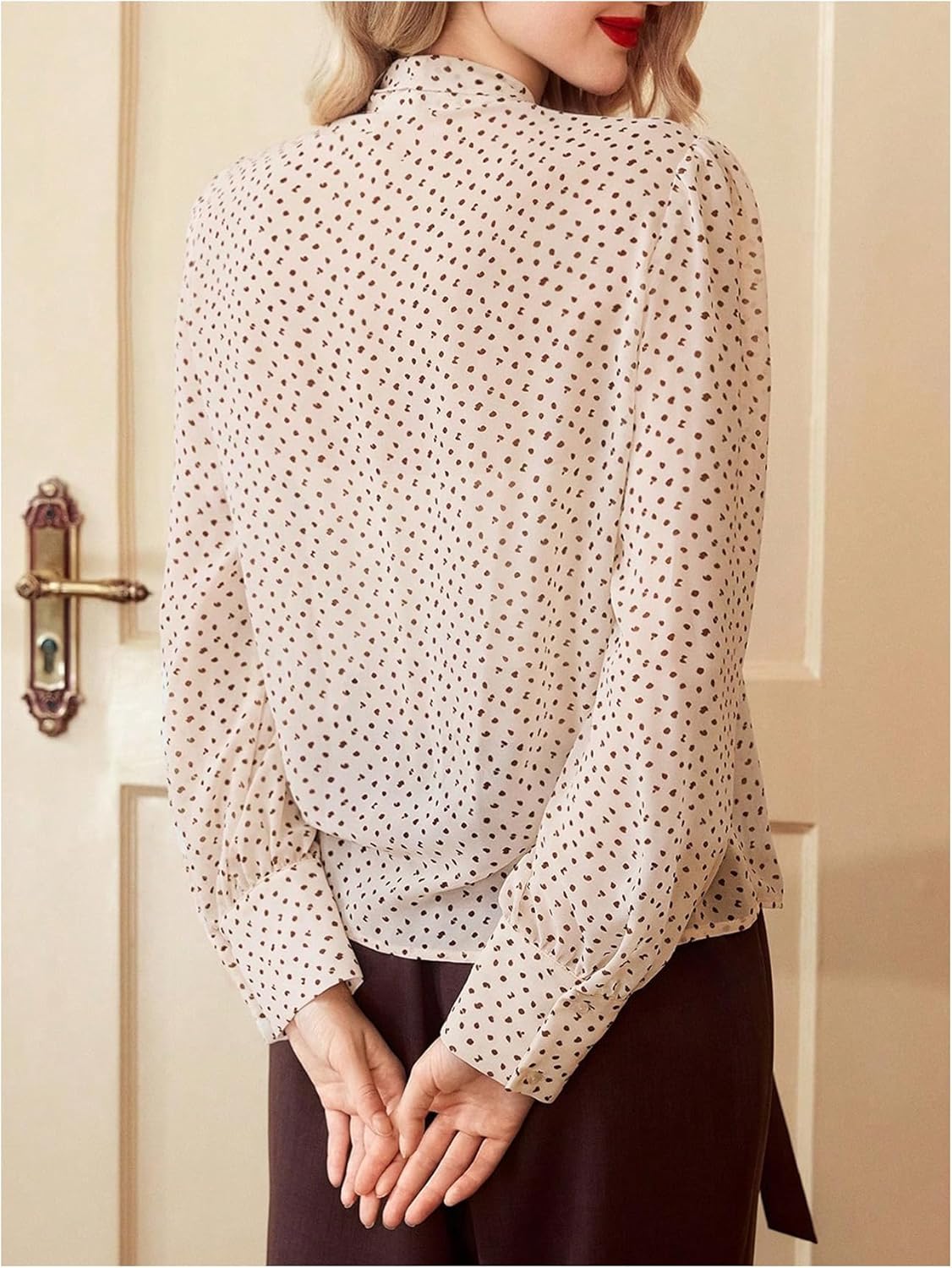 SHENHE Women's Dressy Casual Chiffon Blouse Tie Neck Long Sleeve Business Work Shirt Top - Image 2