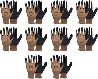 Karam HS02 Latex Coated Safety Work Gloves | Excellent Grip in Dry & Wet Conditions | Durable & Comfortable Glove with High Dexterity | Abrasion & Tear Resistant Hand Gloves | Size-M | Pack of 10