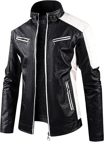 Faux Leather Jackets for Men Asymmetric Zip Bomber Motorcycle Jacket Lapel Slim Fit Belt Biker Coat with Pockets