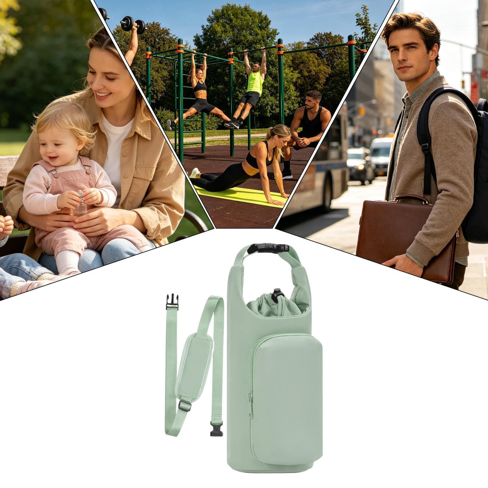 Wasserflaschenhalter mit Gurt, verstellbare isolierte Tasche mit Kordelzug mit Tasche, Wasserflaschenriemen, für Fitnessstudio, Wandern, Reisen, Outdoor, Strand, Büro, Schule, Auto, Kreuzfahrt