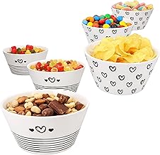 MamboCat Cupid Lot de 6 bols à céréales - 250 ml - En porcelaine noire et blanche - 3 décorations en forme de cœur et 3 rayures avec cœur - Bol pour yaourt, salade, dessert et collations - Petit