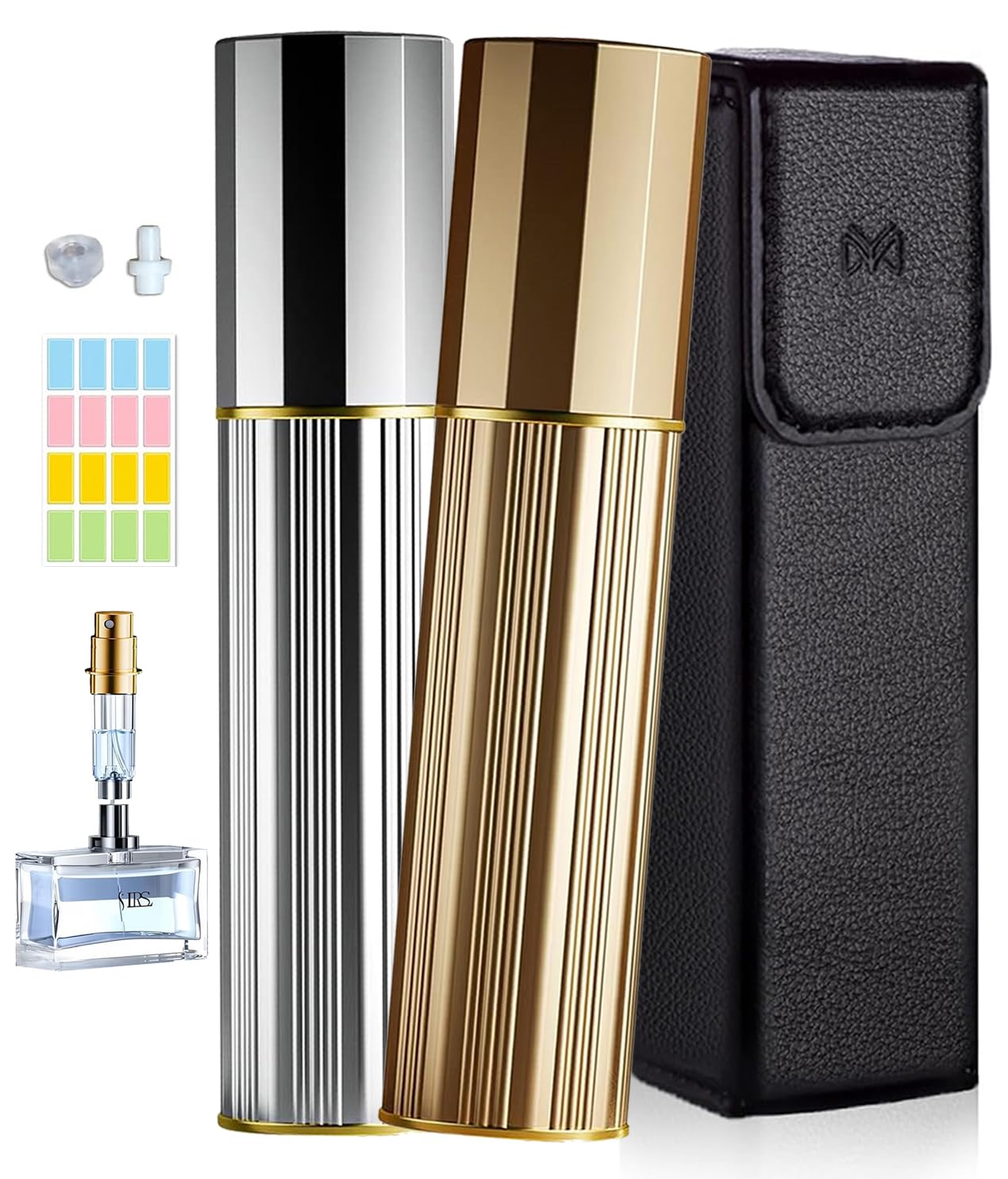 OSALALA Perfume Atomiser Travel Spray Perfume Bottle, Portable Small Refillable Perfume Atomisers Decanter for Purse Handbag Pocket Luggage, 5ml (Gold & Silver)