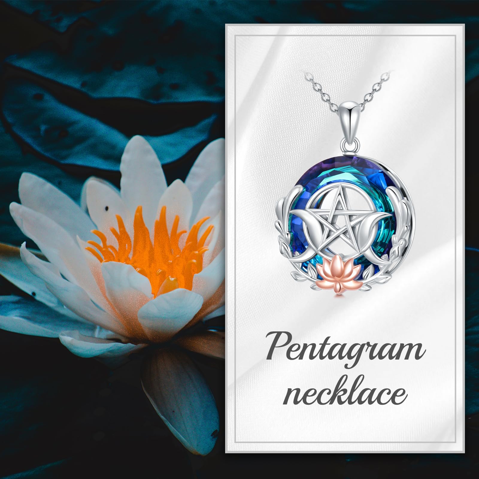 VONALA Triple Mond Pentagramm Halskette Silber 925 Hexen Kette Anhänger Hexen Schmuck Geschenk für Damen Mädchen Tochter Mutter Freund