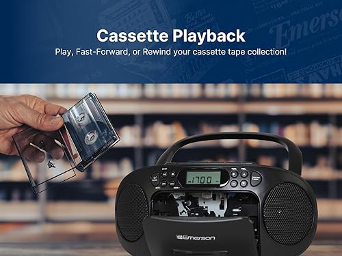 Miniatura 6 de Emerson Boombox reproductor de CD portátil con reproductor de cassette, grabadora de cinta, radio AMFM, AUX, conector para auriculares, altavoces