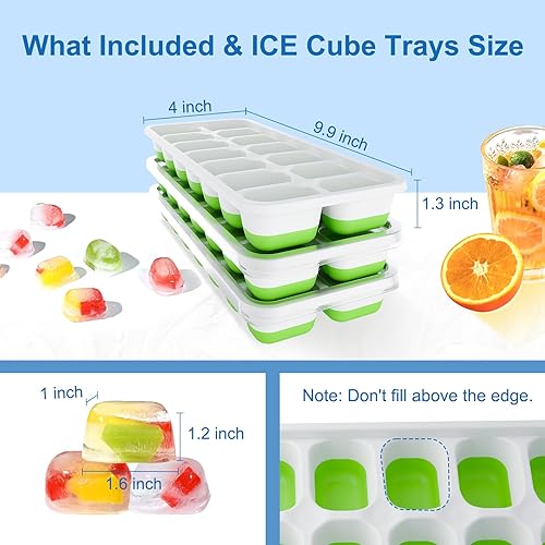 Miniatura 7 de Bandeja para cubitos de hielo (juego de 3), máquina de hielo cuadrada con tapa y bandejas de silicona para congelador, mantiene frío para whisky,