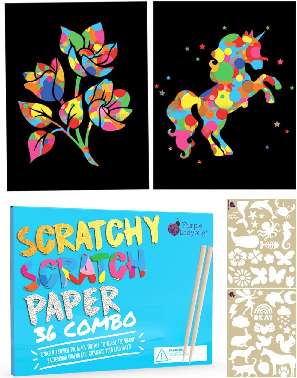 Kit De 48 Cartes à Gratter Animaux Marins Arc-en-Ciel - Avec Stylos En Bois & Rubans - Activité DIY Pour Enfants - Idée Cadeau Créative