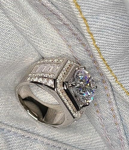 Miniatura 2 de Ssjewel Hip Hop Luxury Men's Solitare Engagement Ring 5 Ct Round Cut Diamond 14k White Gold Finish 925 Sterling Silver Handmade Gift Ring For Him
