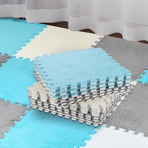 36 tapetes cuadrados de espuma de felpa entrelazados con borde, tapete de juego esponjoso, tapetes de área de escalada suaves para decoración del