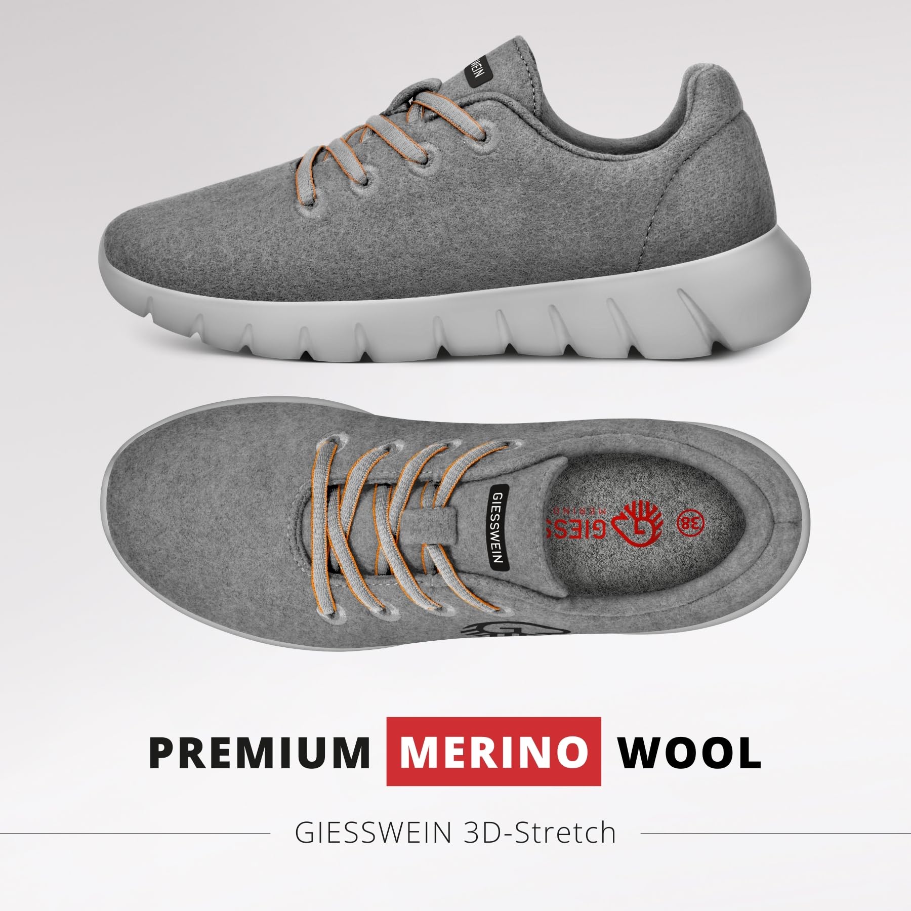 Giesswein Merino Runners Men - Breathable Merino Wool 3D Stretch Sneakers, Lightweight Men's Casual Shoes with Replaceable Footbed Grey