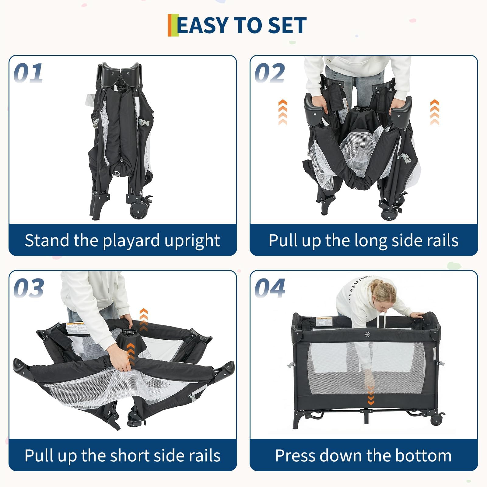 4-in-1 Babybett Schwarz: Beistellbett, Laufstall, Reisebett & Matratze