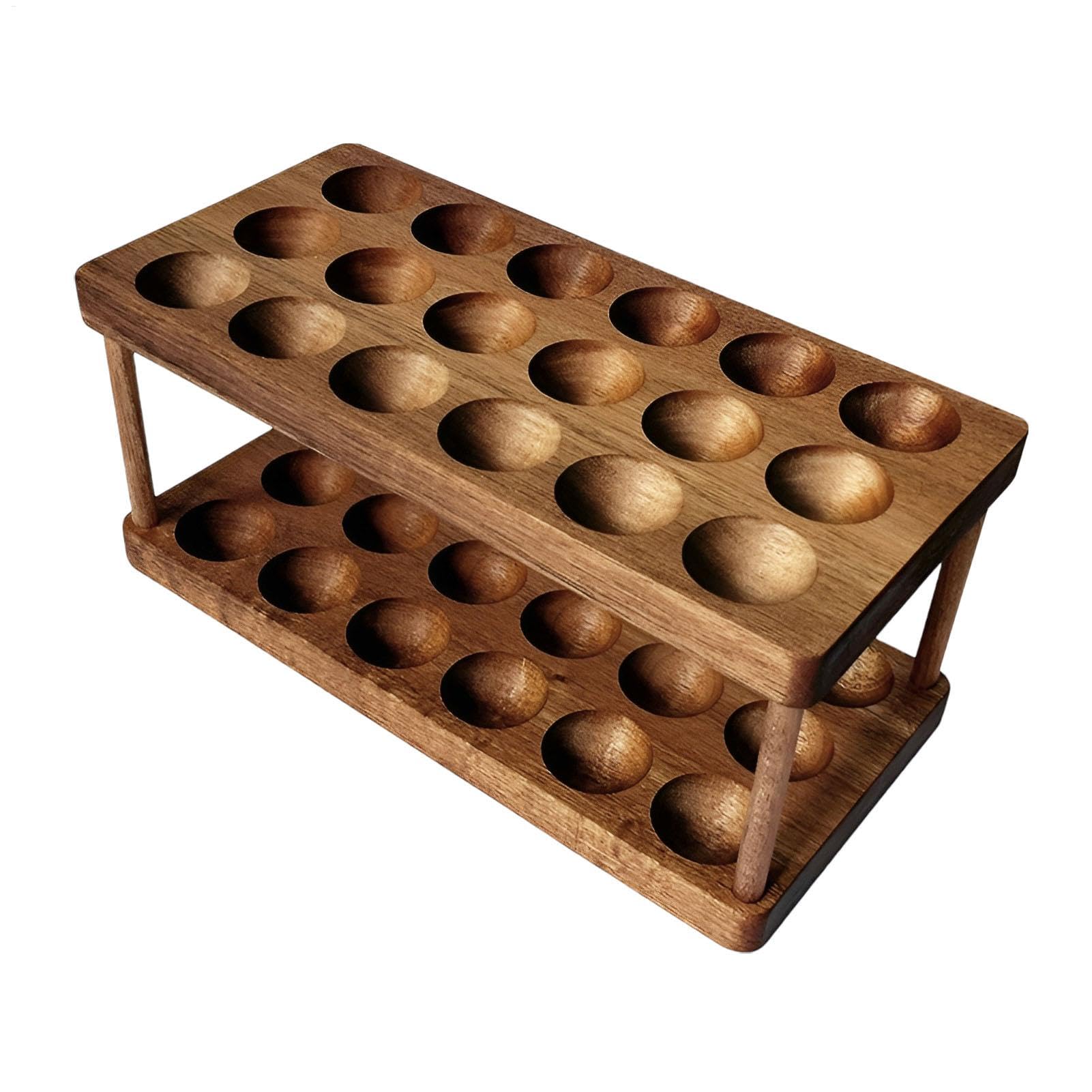 Wooden Double Layer Egg Holder, Egg Container Rack Countertop, Stackable Storage Trays Organizer, Space Saving Tray Basket For Kitchen Organization