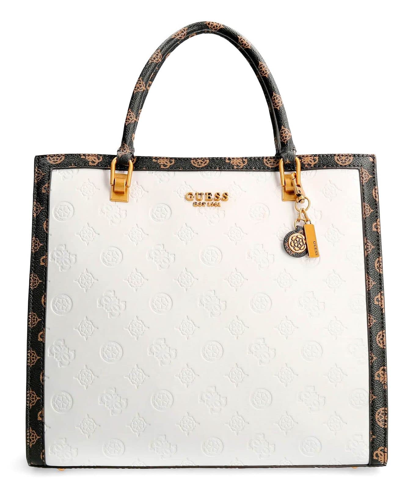 Guess Abey Tote Handbag/Shoulder Strap White Embossed B23GU24 PB855823,White Logo,L