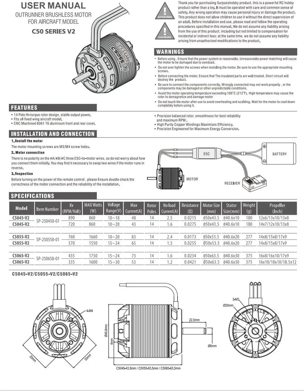 14 biegunów C5055 V2 570KV/760KV wysięgnik bezszczotkowy 80A ESC do modelu samolotu ze stałym skrzydłem RC (czarno-czerwony 570KV)