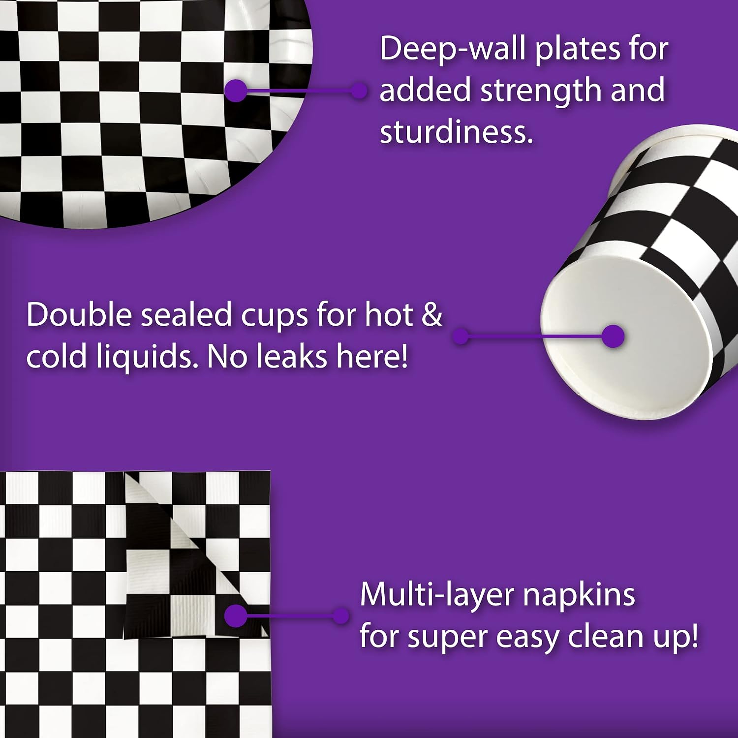 Two Fast To Handle Checkered Flag Racing 2nd Birthday Party Supplies - 64 Piece Boys Racecar Second Birthday Tableware Set Includes 9" Dinner Plates & 8" Dessert Paper Plates Napkins Cups - Kit for 16