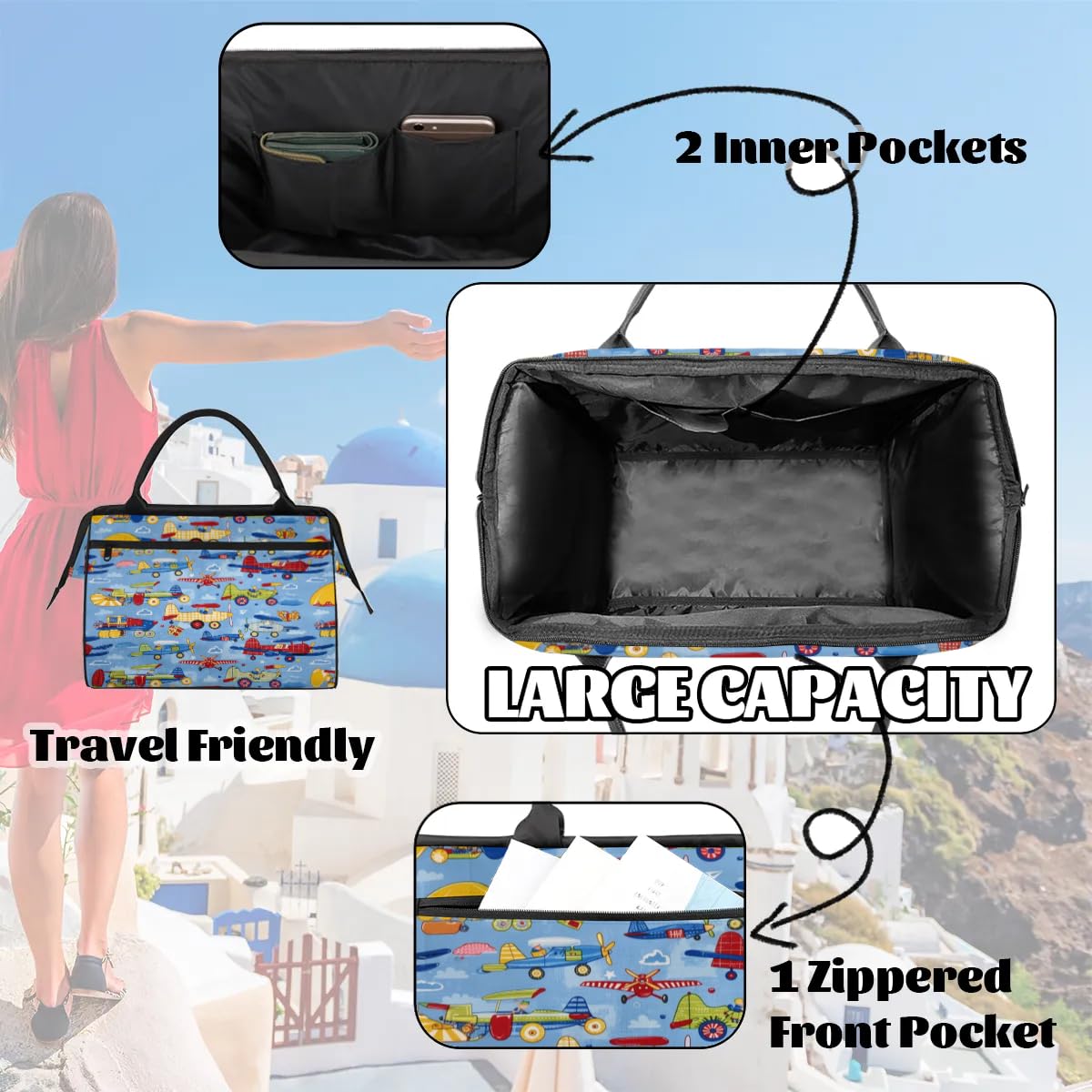 Flugzeug-Reisetasche für Damen, Herren, Kinder, Jungen, Mädchen, Wochenende, Übernachtung, 24 l, Reisetasche, Kabinentasche für Sport, Fitnessstudio, Yoga, farbe, Big, Taschen-Organizer