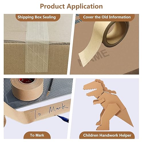 Miniatura 5 de TooCust Cinta activada por agua Cinta de embalaje reforzada con fibra Cinta Kraft 2 "x 165 pies por rollo Cinta marrón Cinta de papel engomado para