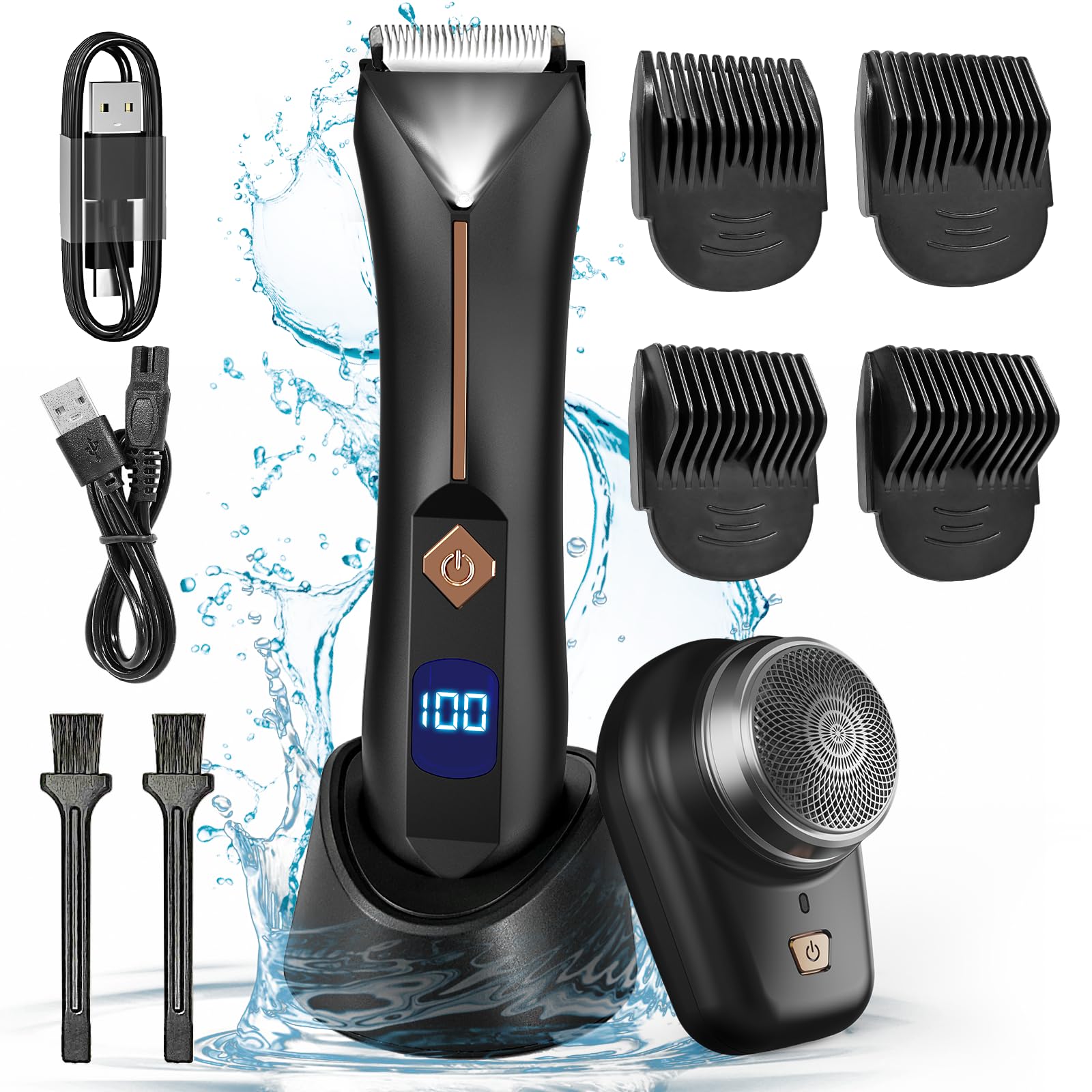 Body Hair Trimmer for Men - Pubic/Groin Hair Trimmer for Men with Ceramic Blade - IPX7 Waterproof Trimmer for Men - Body Trimmer for Men - Meridian/Beard Trimmer for Men- Mini Electric Shavers